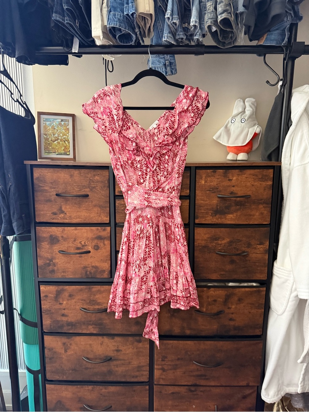 Poupette St Barth Pink Floral Ruffle Waist-Tie Dress